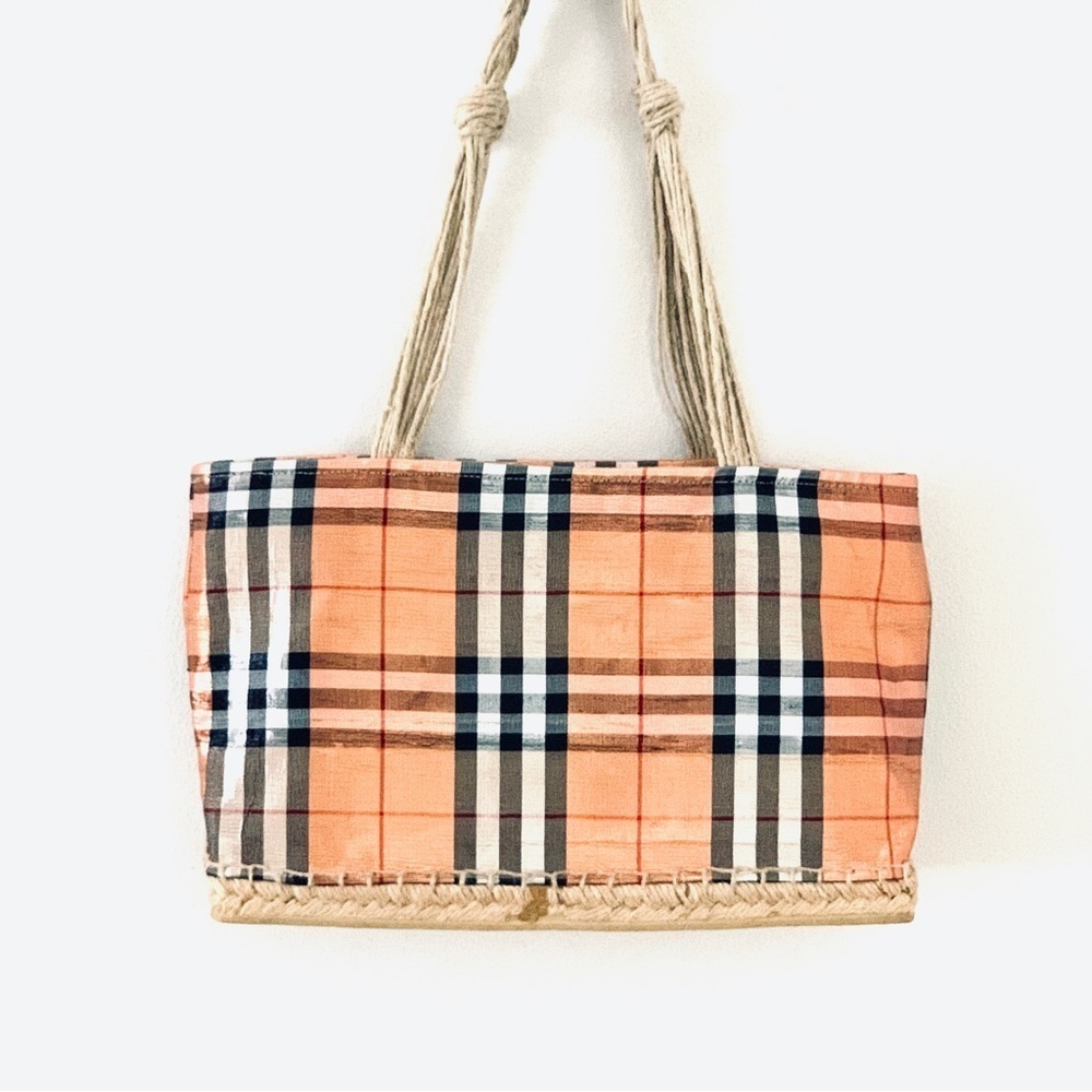 ANDRE ASSOUS Satchel Bag Twill Nylon Metallic Nova Pink Plaid